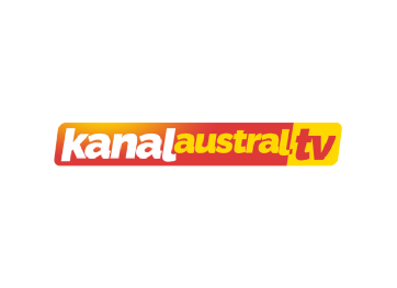 Logo de kanal austral tv avec un dégradé de couleurs rouge, jaune et orange.