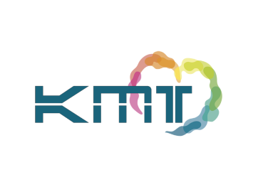 Logo de KMT avec des lettres stylisées et une courbe colorée en dégradé en forme de coeur