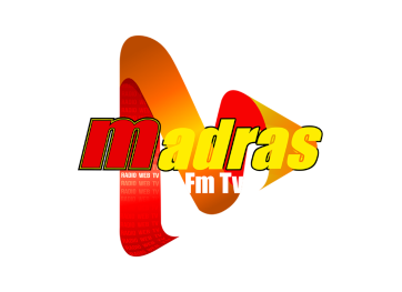 Logo de Madras FM TV avec un design coloré et le texte "Madras" en jaune sur fond rouge