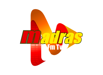 Logo de Madras FM TV avec un design coloré et le texte "Madras" en jaune sur fond rouge