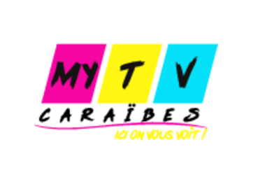 Logo de MY TV avec des blocs colorés rose, jaune et bleu, et un slogan en dessous.