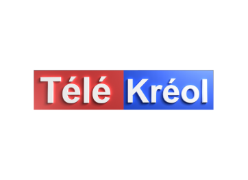 Logo de Télé Kréol avec des blocs rouge et bleu et le texte en blanc.