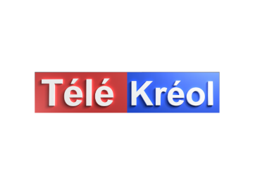 Logo de Télé Kréol avec des blocs rouge et bleu et le texte en blanc.