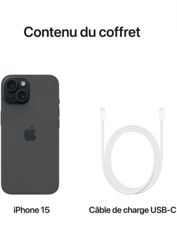 Visuel iPhone 15 noir de dos avec cable