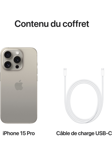 Visuel iPhone 15 PRO titane naturel avec cable USBC