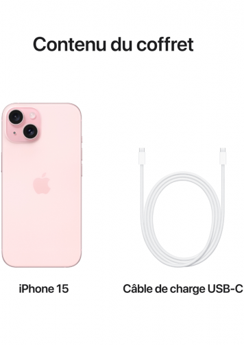 Visuel iphone 15 rose avec cable