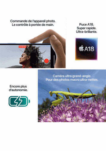 Visuel iPhone 16 blanc spécificités