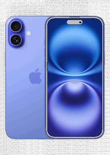 Visuel iPhone 16 Plus Outremer de face et de dos