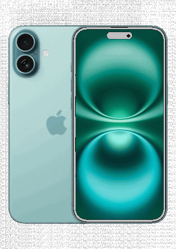 Visuel iPhone 16 Plus Sarcelle de face et de dos