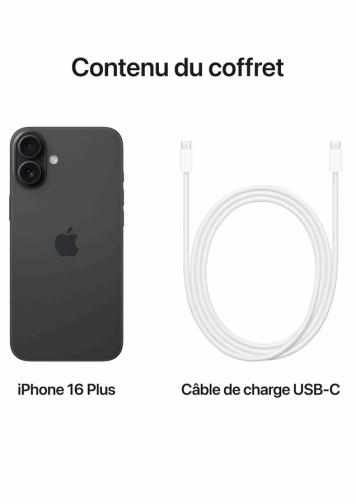 Visuel iPhone 16 Plus de dos avec câble