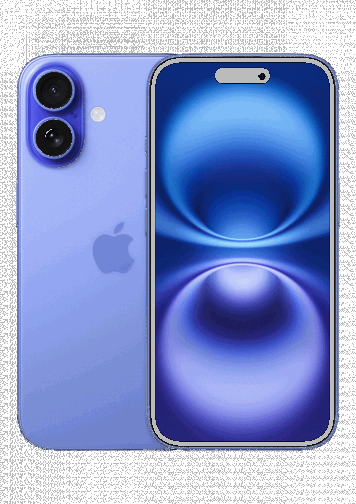 Visuel iPhone 16 Outremer de face et de dos