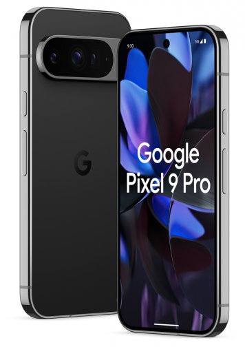 Google Pixel 9 Pro noir obsidienne 3/4 face et dos