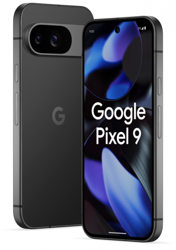 Google Pixel 9 noir obsidienne 3/4 face et dos