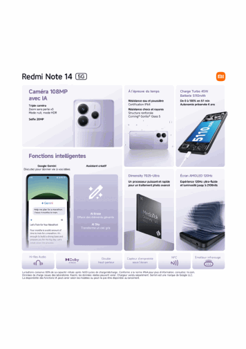 Principales caractéristiques de la gamme Redmi Note 14