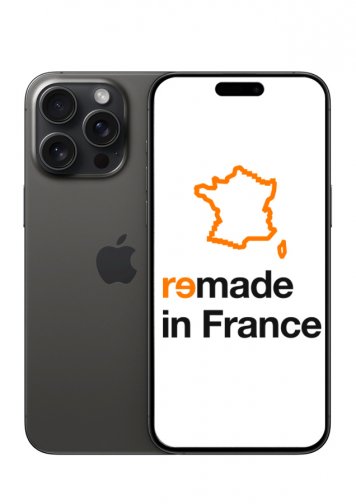 iPhone 15 Pro Max Reconditionné noir 128Go Très Bon Etat Remade in France