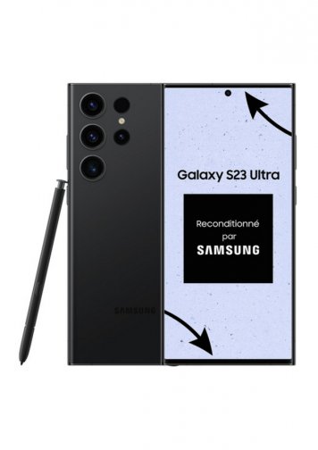 Samsung Galaxy S23 Ultra Noir 256Go Reconditionné Parfait Etat : image de face et de dos
