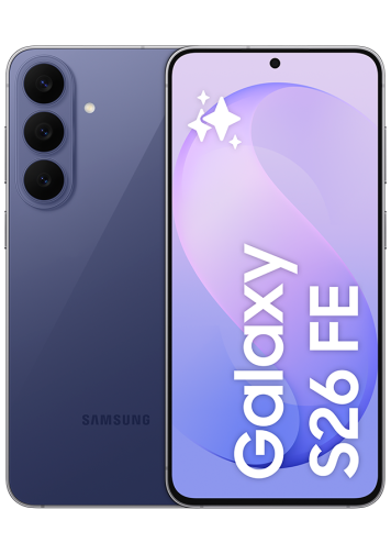 Samsung Galaxy S26 FE bleu 256 Go de face et de dos 