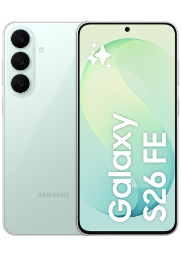 Samsung Galaxy S26 FE vert d'eau 128 Go de face et de dos 