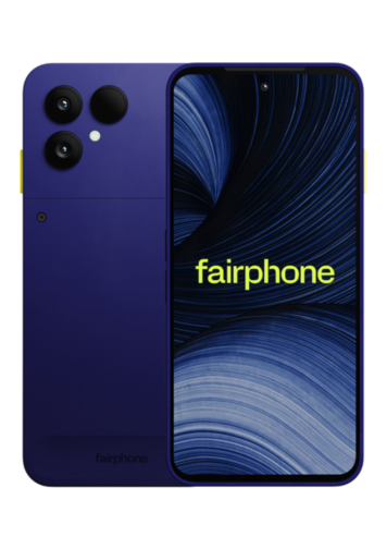 Fairphone Gen.6+ 5G bleu cobalt de face et de dos 