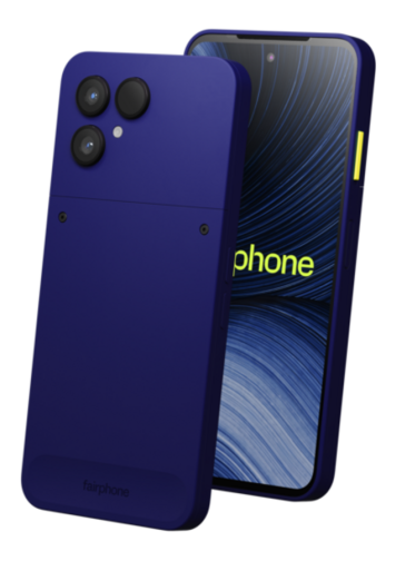Fairphone Gen.6+ 5G bleu cobalt de dos et de face