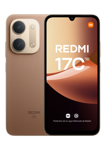 Xiaomi Redmi 17C 5G marron de dos et de face