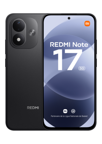 Xiaomi Redmi Note 17 5G+ noir 128 Go de face et de dos 