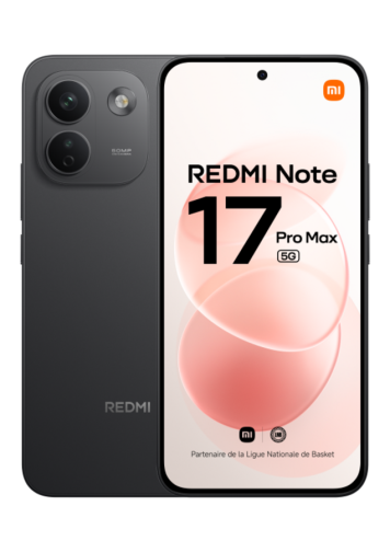 Xiaomi Redmi Note 17 Pro Max 5G noir 256 Go de face et de dos 