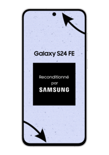 Samsung Galaxy S24 FE bleu 128 Go reconditionné parfait état de face