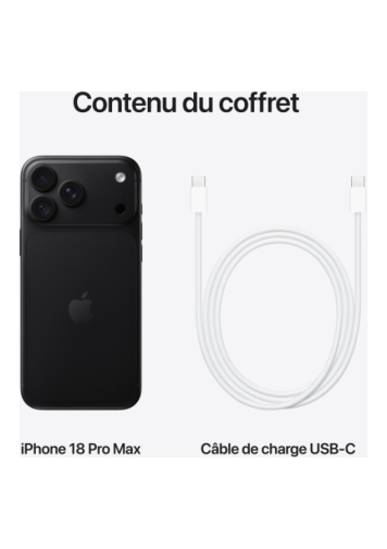 Visuel du contenu du coffret de l'iPhone 18 Pro Max Noir