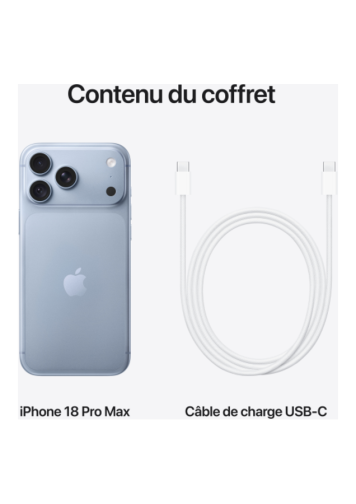Visuel du contenu du coffret de l'iPhone 18 Pro Max Glacier