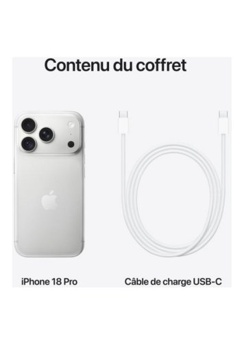 Visuel du contenu du coffret de l'iPhone 18 Pro Argent