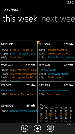 calendrier windows phone 8.1