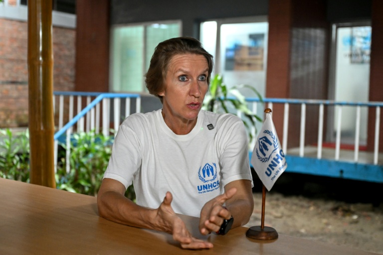 Astrid Castelein, représentante adjointe du HCR, lors d'un entretien avec l'AFP à Cox's Bazar, le 22 juin 2026 au Bangladesh