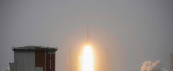 La fusée Ariane 6 décolle de Kourou, en Guyane française avec le satellite militaire CSO-3, le 6 mars 2025 La fusée Ariane 6 décolle de Kourou, en Guyane française avec le satellite militaire CSO-3, le 6 mars 2025