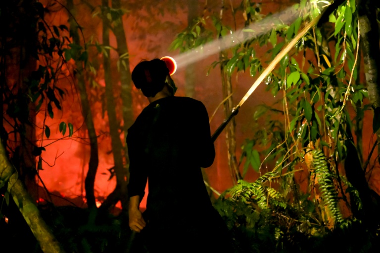 Un villageois lutte contre un incendie à Lintang Batang, dans le Kalimantan occidental, le 6 septembre 2026 en Indonésie