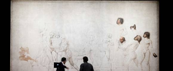 Une étude du "Serment du Jeu de Paume" (1792) du peintre français Jacques-Louis David, le 14 octobre 2025 au musée du Louvre à Paris Une étude du "Serment du Jeu de Paume" (1792) du peintre français Jacques-Louis David, le 14 octobre 2025 au musée du Louvre à Paris