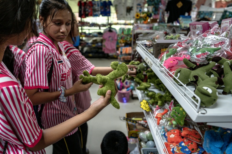 Des visiteurs regardent des peluches dans la boutique du musée des dinosaures de Phu Wiang à Khon Kaen, en Thaïlande, le 19 août 2026